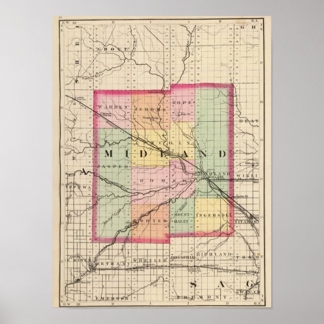 Karta i Midland County, Michigan Poster (Framsidan)