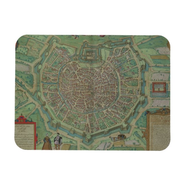Karta i Milano, från "Civitates Orbis Terrarum" av Magnet (Horisontell)