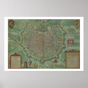 Karta i Milano, från "Civitates Orbis Terrarum" av Poster