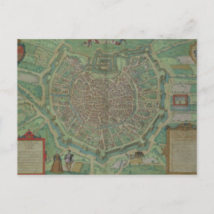 Karta i Milano, från "Civitates Orbis Terrarum" av Vykort