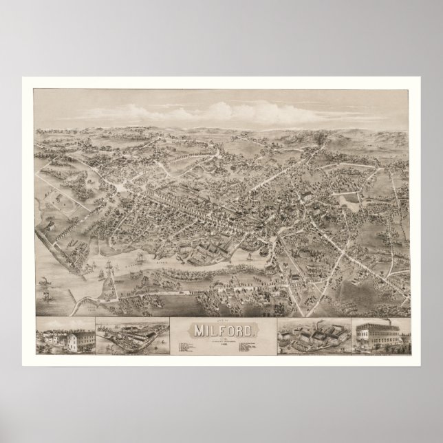 Karta i Milford, CT från 1882 Poster (Framsidan)