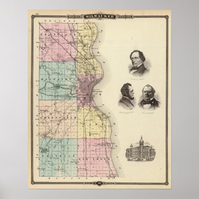Karta i Milwaukee County, delstaten Wisconsin Poster (Framsidan)