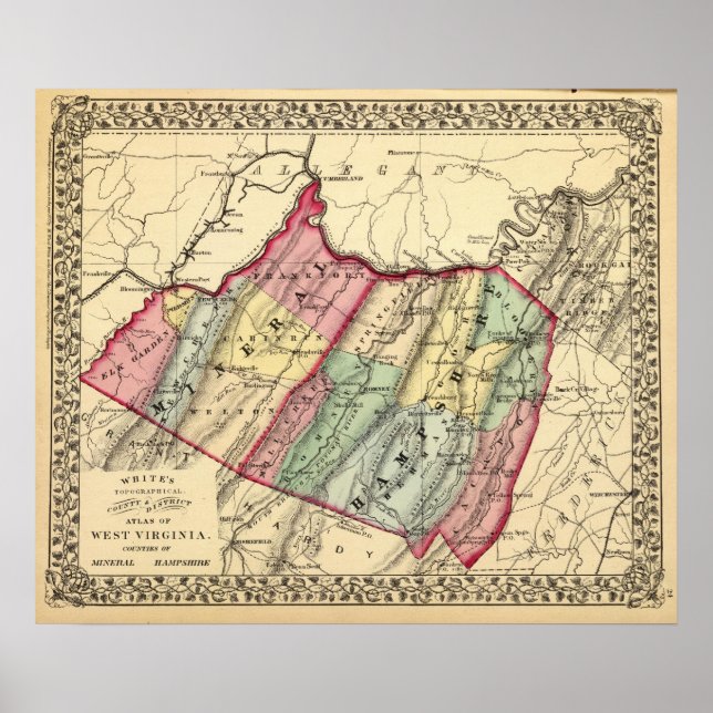 Karta i Mineral, Hampshire County Poster (Framsidan)