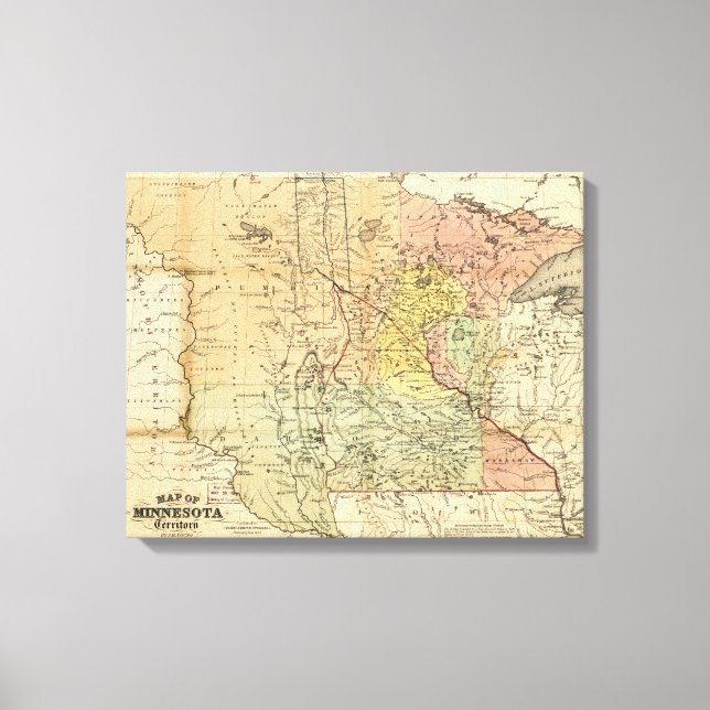 Karta i Minnesota (1852) Canvastryck (Framsida)