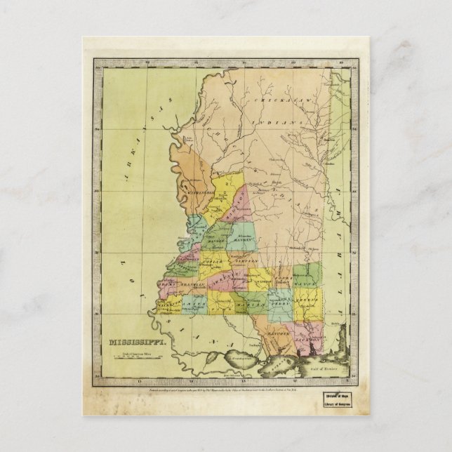 Karta i Mississippi (1835) Vykort (Framsida)