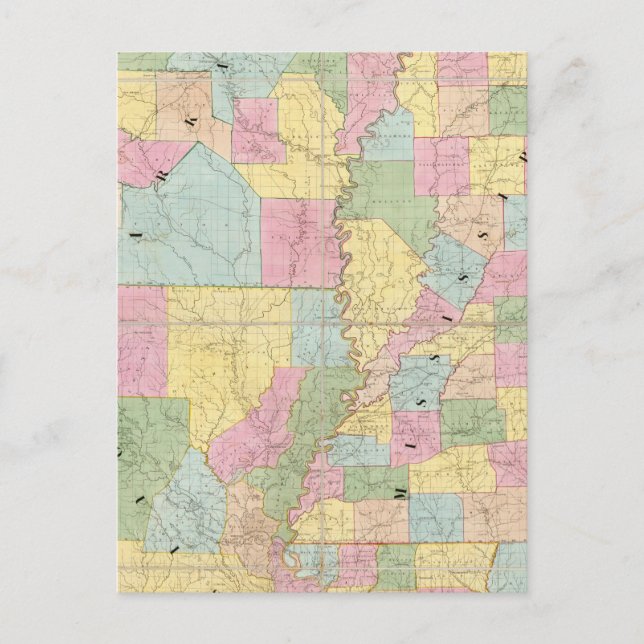 Karta i Mississippi, Louisiana & Arkansas Vykort (Framsida)