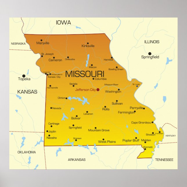 Karta i Missouri Poster (Framsidan)
