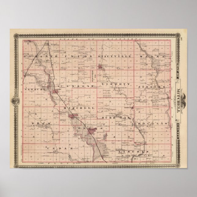 Karta i Mitchell County, Iowa Poster (Framsidan)