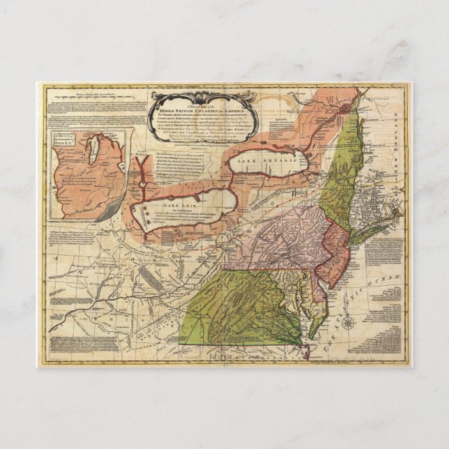 Karta i Mitten British Colonies in America 1771 Vykort (Framsida)