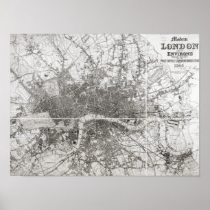 Karta i Modern London och dess Environs, 1854 Poster