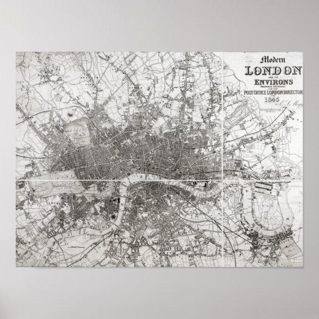 Karta i Modern London och dess Environs, 1854 Poster (Framsidan)