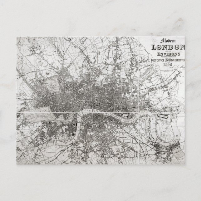 Karta i Modern London och dess Environs, 1854 Vykort (Framsida)