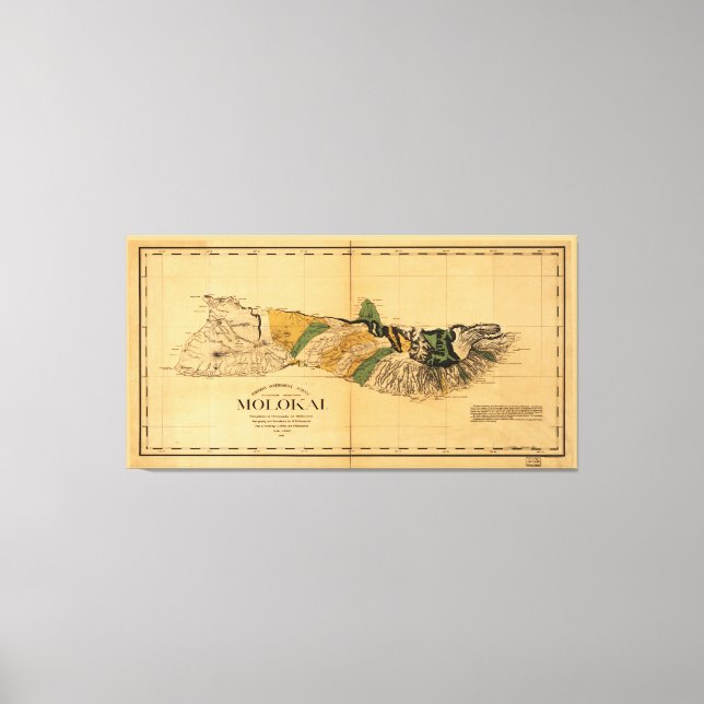 Karta i Molokai, Hawaiianska ön (1897) Canvastryck (Framsida)