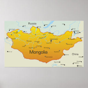 Karta i Mongoliet Poster