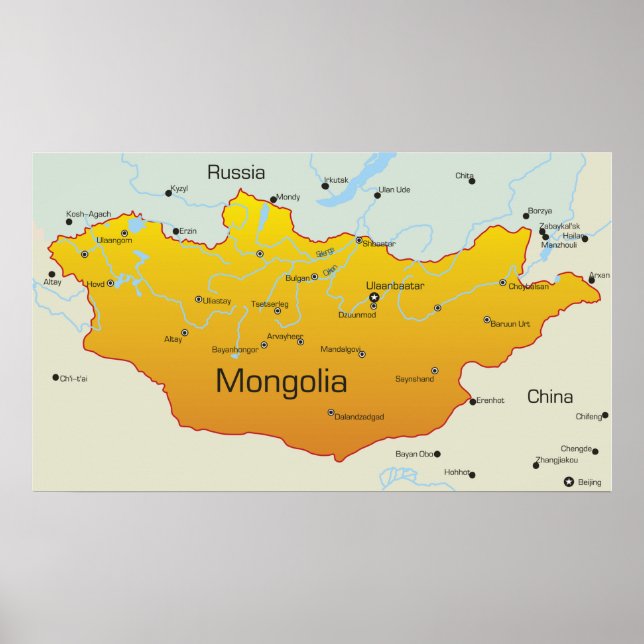 Karta i Mongoliet Poster (Framsidan)