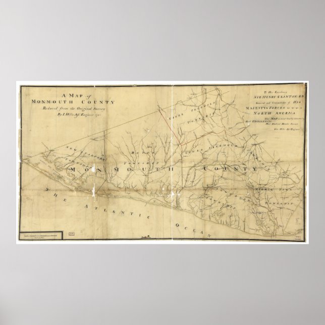 Karta i Monmouth County New jersey (1781) Poster (Framsidan)