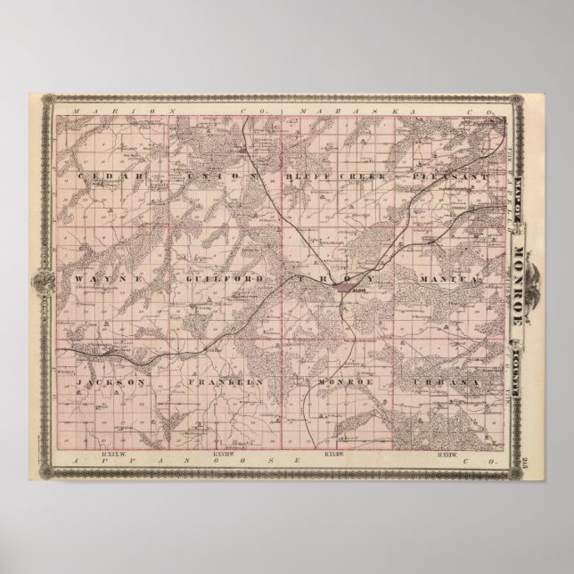 Karta i Monroe County, delstaten Iowa Poster (Framsidan)