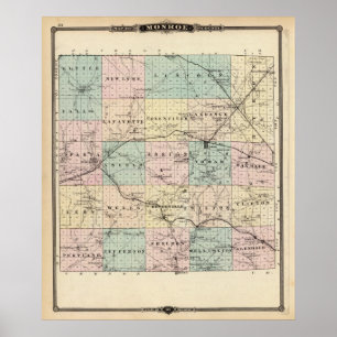 Karta i Monroe County, delstaten Wisconsin Poster
