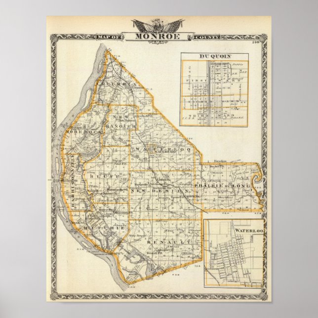 Karta i Monroe County, DuQuoin och Waterloo Poster (Framsidan)