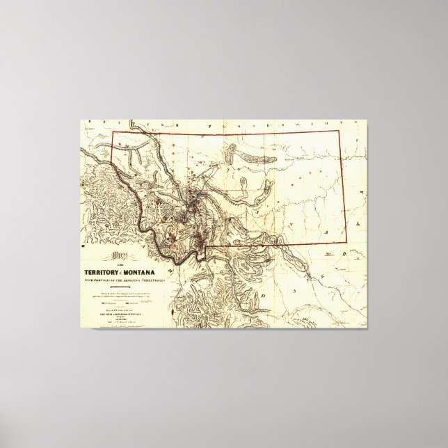 Karta i Montana-området (1865) Canvastryck (Framsida)