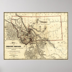 Karta i Montana-området (1865) Poster