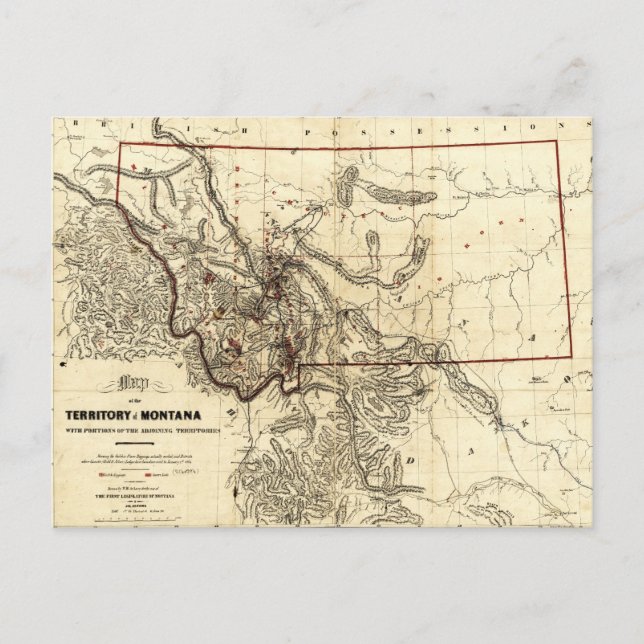 Karta i Montana-området (1865) Vykort (Framsida)