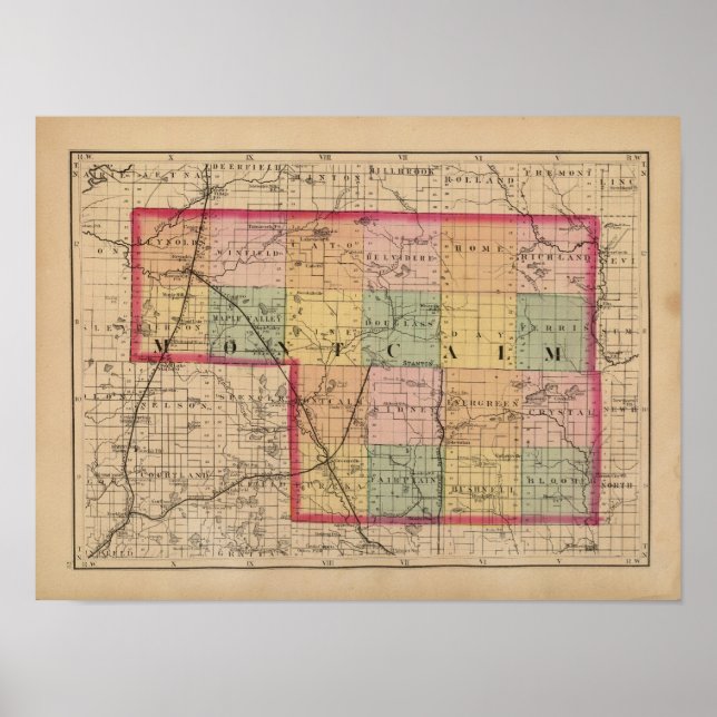 Karta i Montcalm County, Michigan Poster (Framsidan)