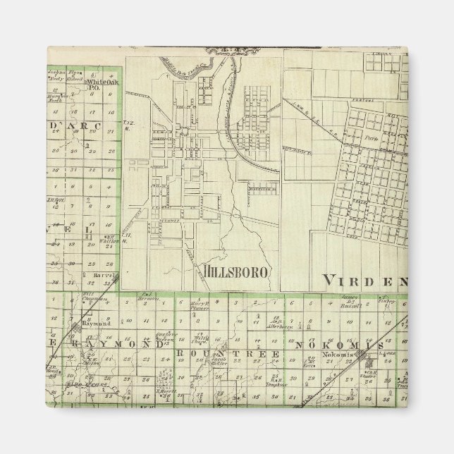 Karta i Montgomery County, Hillsboro och Virden Magnet (Framsidan)