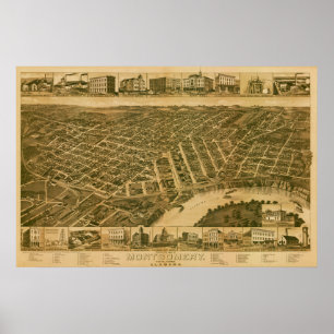 Karta i Montgomery, huvudstad i Alabama (1887) Poster