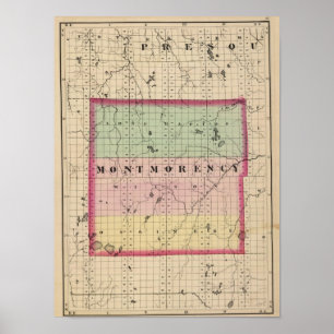 Karta i Montmorency County, Michigan Poster