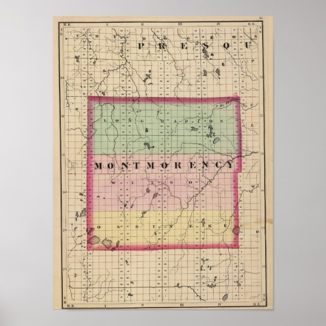 Karta i Montmorency County, Michigan Poster (Framsidan)