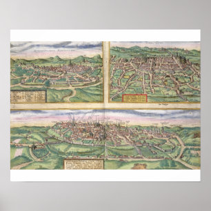 Karta i Montpellier, Tours och Poitiers, från "Civ Poster