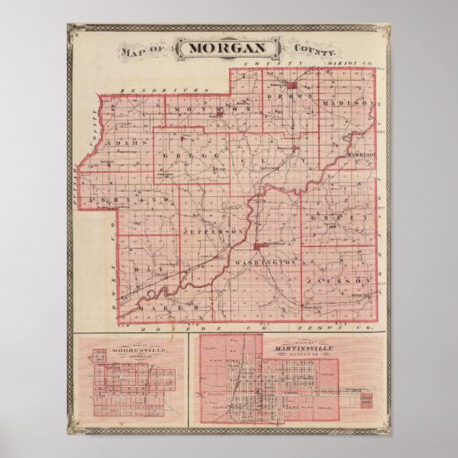 Karta i Morgan County med Mooresville Poster (Framsidan)