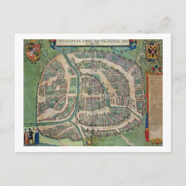 Karta i Moskva, från "Civitates Orbis Terrarum" av Vykort (Framsida)