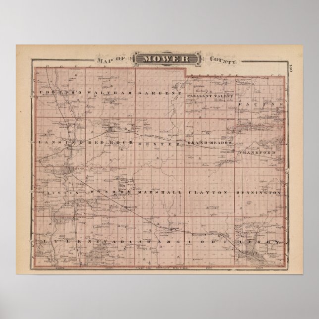 Karta i Mower County, Minnesota Poster (Framsidan)