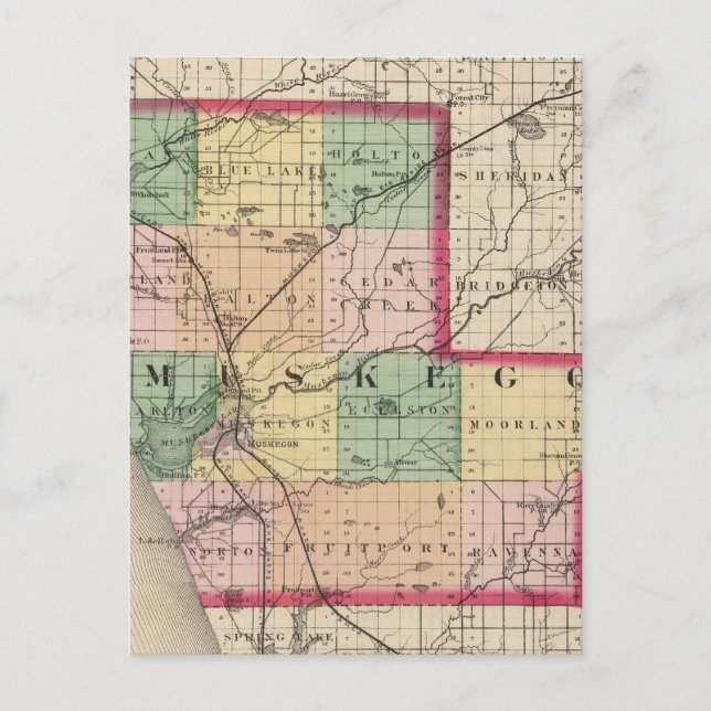 Karta i Muskegon County, Michigan Vykort (Framsida)