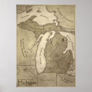 Karta i Mythological Land Michigan Poster