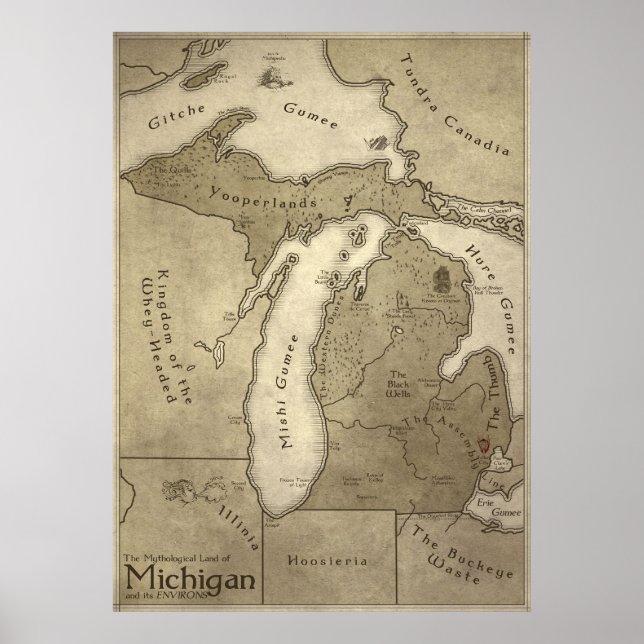 Karta i Mythological Land Michigan Poster (Framsidan)