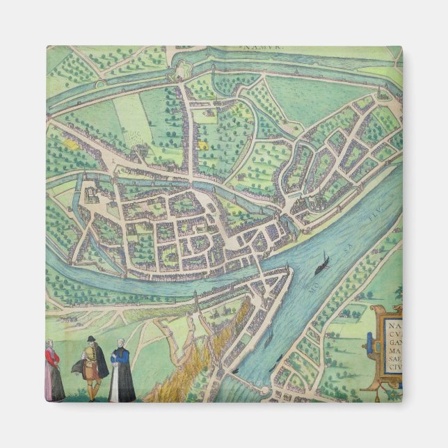 Karta i Namur från "Civitates Orbis Terrarum" av G Magnet (Framsidan)