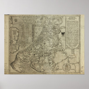 Karta i Nederländerna 1583 - Leo Belgicus Poster