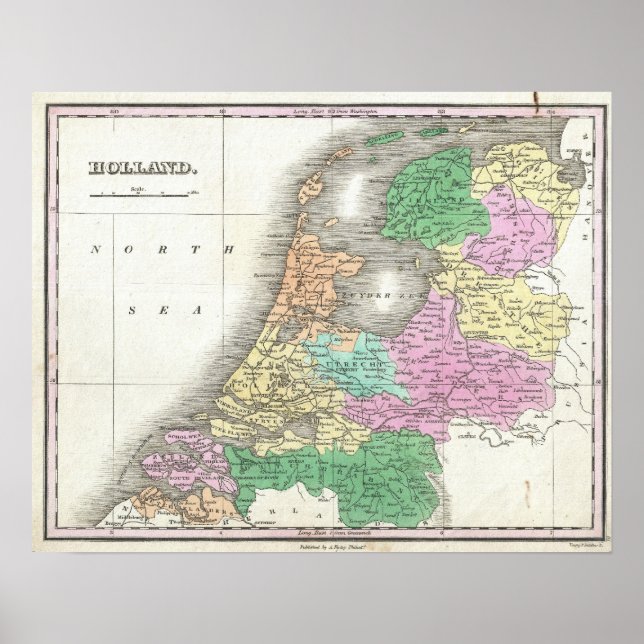 Karta i Nederländerna 1727 - av Anthony Finley Poster (Framsidan)