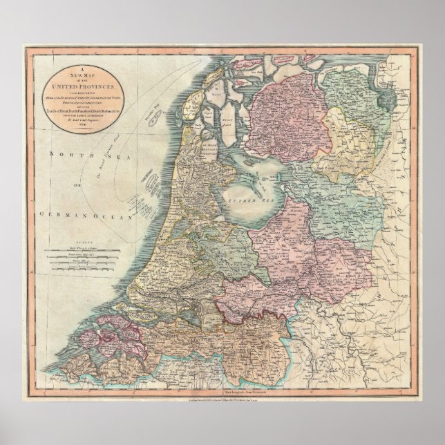 Karta i Nederländerna 1799 - av John Cary Poster (Framsidan)