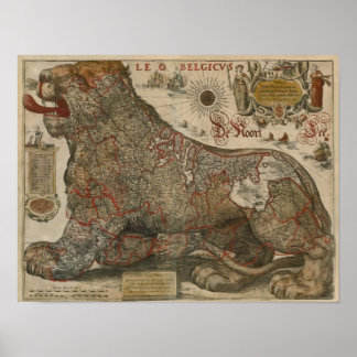 Karta i Nederländerna och Belgien - 1630 Poster