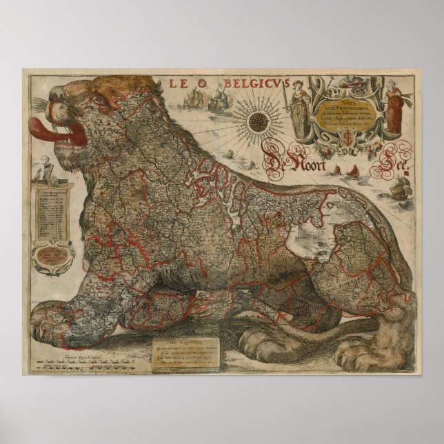 Karta i Nederländerna och Belgien - 1630 Poster (Framsidan)