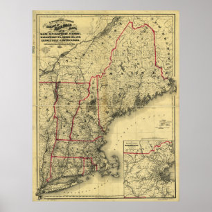 Karta i New England och Surroundings (1860) Poster