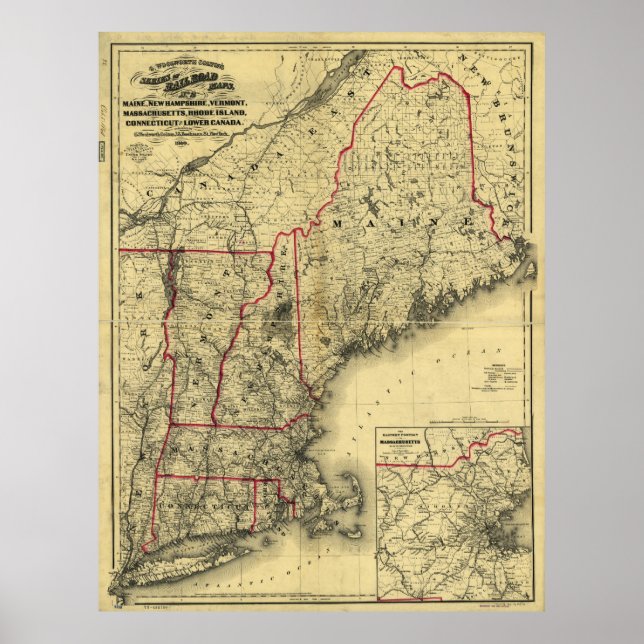 Karta i New England och Surroundings (1860) Poster (Framsidan)