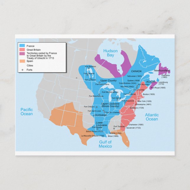 Karta i New-Frankrike i 1750 Vykort (Framsida)