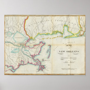 Karta i New Orleans och angränsande Land Poster