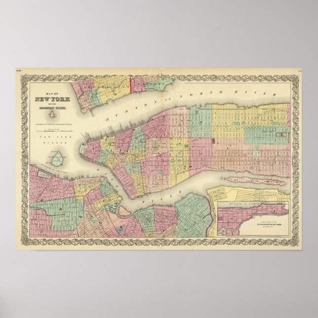 Karta i New York och angränsande städer Poster (Framsidan)
