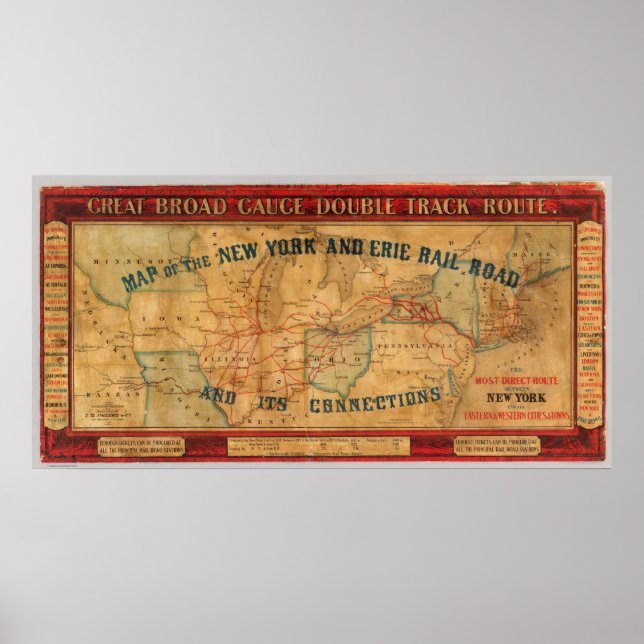 Karta i New York och Erie Rail Road Poster (Framsidan)